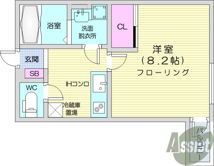 １K、独立洗面台、エアコン、インターネット無料