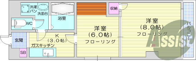 ２K、駅近、南向き、独立洗面台、シューズボックス