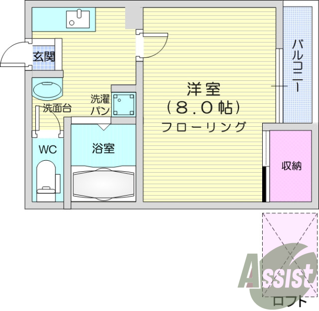 1K、エアコン、バストイレ別、インターネット無料