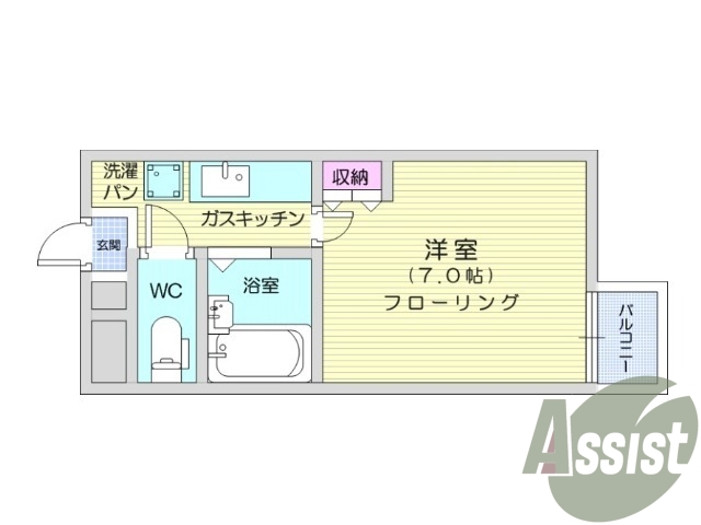 １K、角部屋、エアコン、オートロック付き