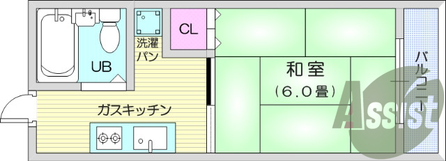 １K、和室6帖、駅徒歩10分以内、エアコン、室内洗濯機置場