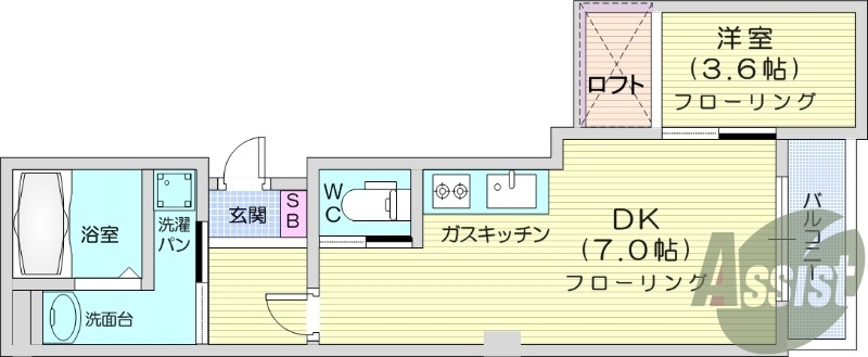 1LDK、ワンフロアに一部屋のみ、設備充実。