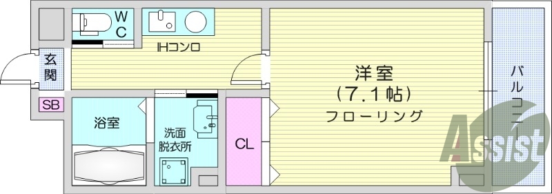 1K、防犯カメラ、モニター付きインターホン、オートロック