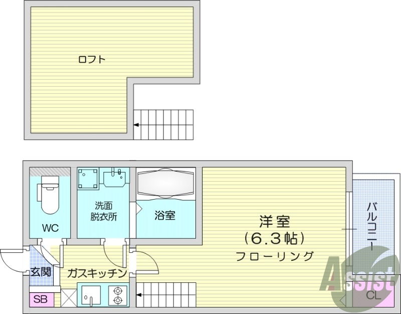 1K、デザイナーズ物件、バストイレ別　　
