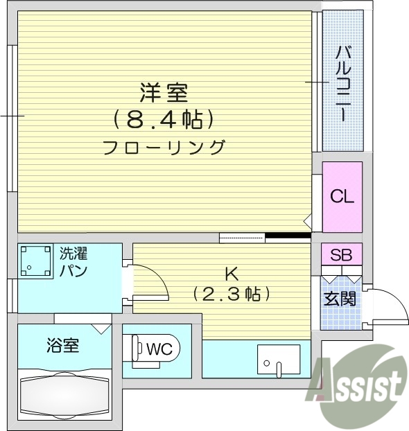 1K、モニター付きインターホン、バストイレ別。