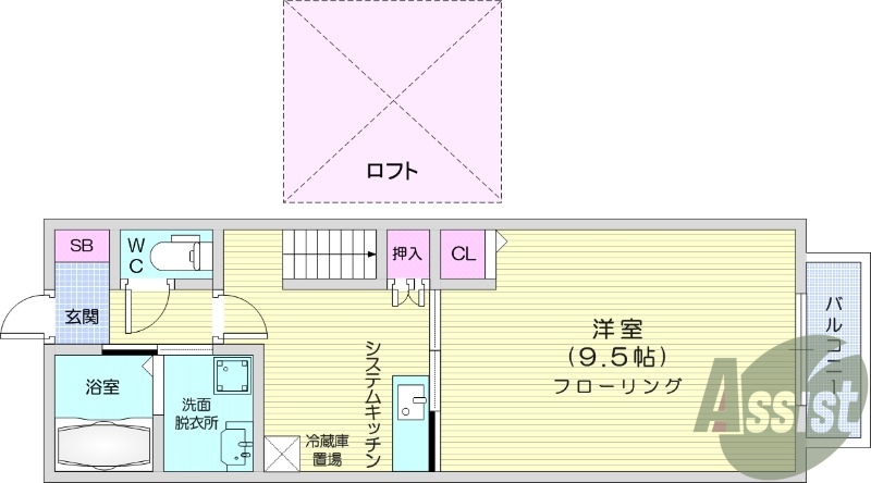 1K、追焚、温水洗浄便座、室内洗濯機置き場、バス・トイレ別