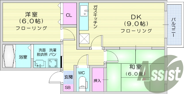 2DK、追い焚き機能、トランクルーム、独立洗面台