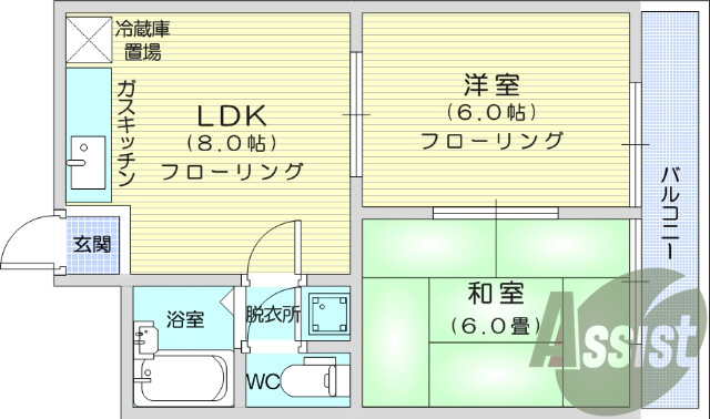2LDK、セパレート、ペット相談可、テレビモニターフォン