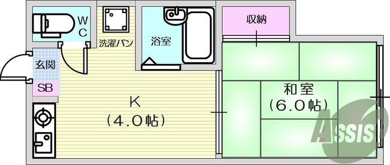 1K、バス・トイレ別、エアコン、シャワー、