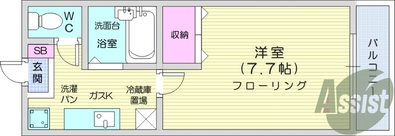 1K、BT別、インターネット無料、室内洗濯機置場