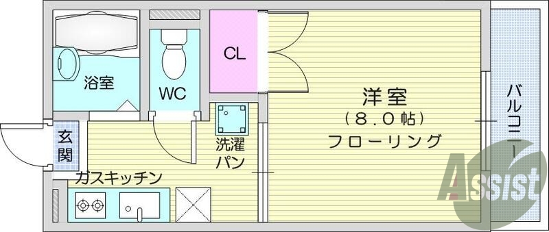 １Ｋ、クローゼット、バルコニー、エアコン、セパレート