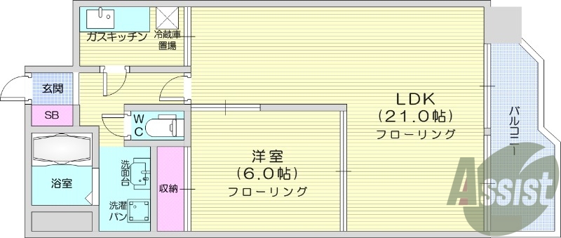 1LDK、南向き、追い焚き機能付き、温水洗浄便座