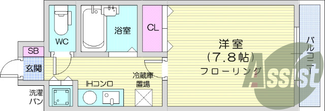 1K、エレベーター、駐輪場、防犯カメラ、TVインターホン。
