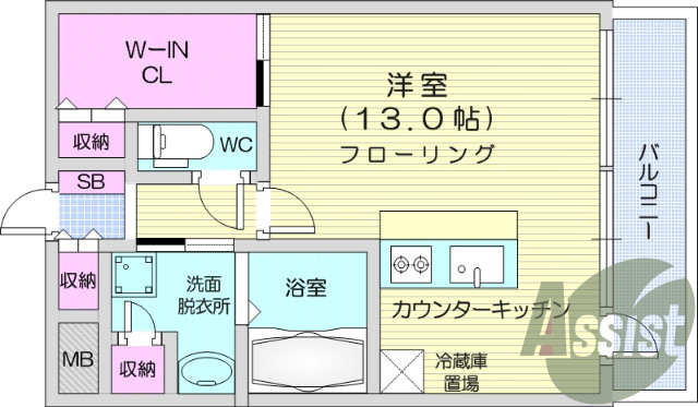 1Ｒ、ウォークインクローゼット、追い炊き、オートロック