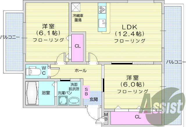 2ＬＤＫ・エアコン・温水洗浄便座・独立洗面台