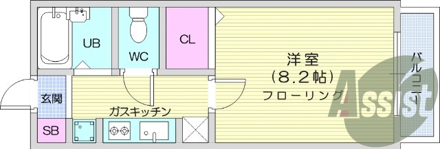 1K、B/T別、ガスコンロ可、エアコン、TV付インターホン。