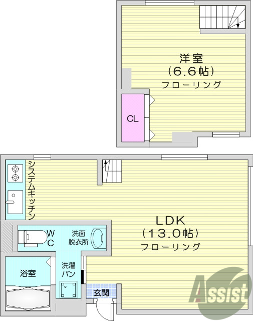 １LDK、IH、お風呂トイレ別、モニター付きインターホン