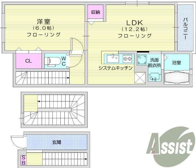 2LDK、エアコン、バルコニー、モニター付きインターホン
