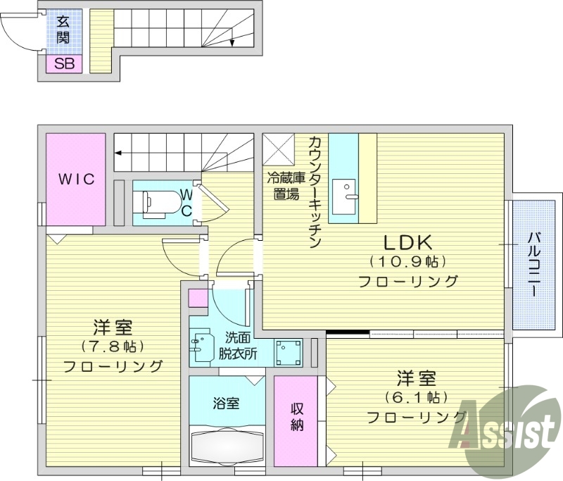 2LDK、カードキー、エアコン、ペット飼育可能