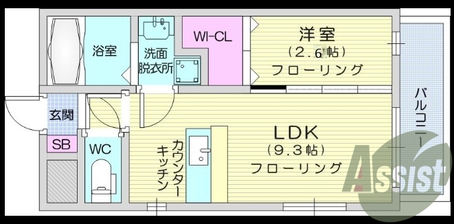 1LDK、宅配ボックス、エアコン、カウンターキッチン