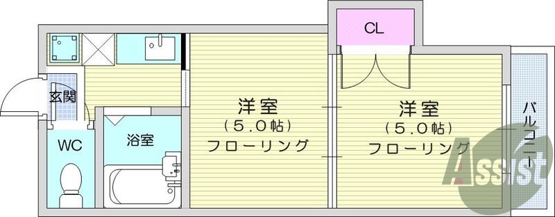 2Ｋ、エアコン、バストイレ別、温水洗浄便座、ＴＶインターホン