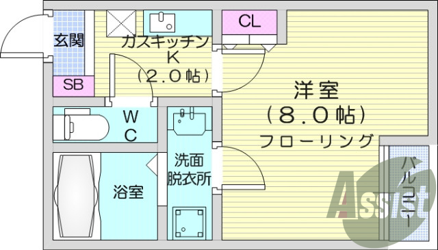1K、エアコン、モニタ付きインターホン、バストイレ別