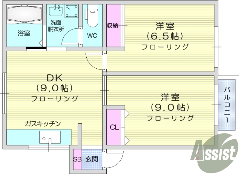 2DK、追い焚き、温水洗浄便座、南向き、都市ガス