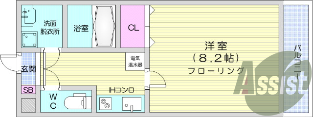１K、オール電化、フローリング、エアコン