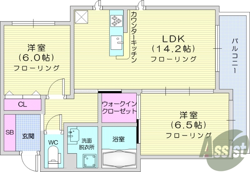 ２LDK、エアコン、オートロック、都市ガス