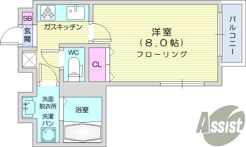 1K、エアコン、モニター付きインターホン