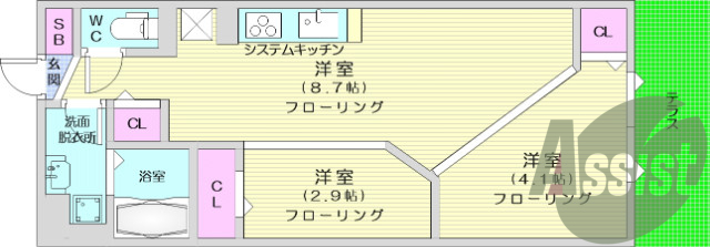 1R、モデルハウス、カードキー、システムキッチン
