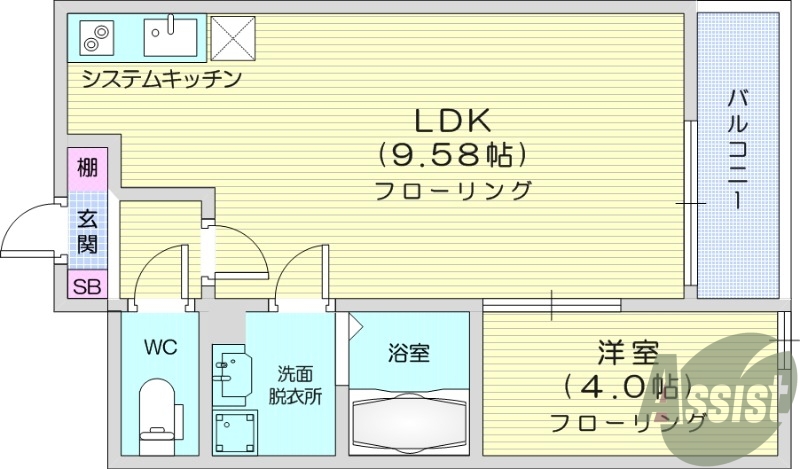 １LDK、新築、浴室乾燥、角部屋、IHクッキングヒーター