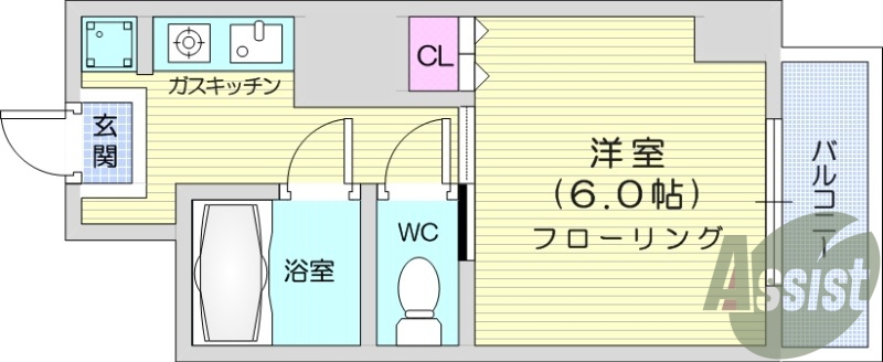 1K、ガスコンロ、都市ガス、収納、エアコン、ミニ冷蔵庫