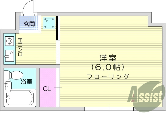 1K、エアコン、バストイレ別、クローゼット