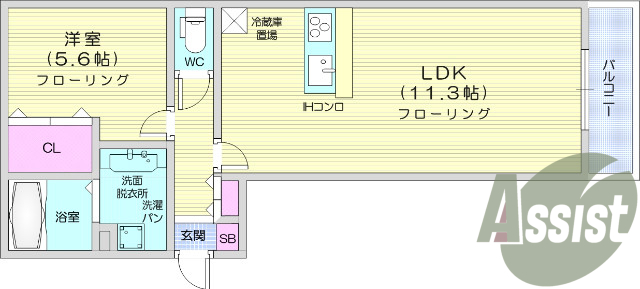1LDK、IHクッキングヒーター、カードキー