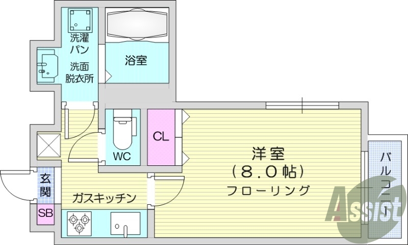 1K、エアコン、モニター付きインターホン