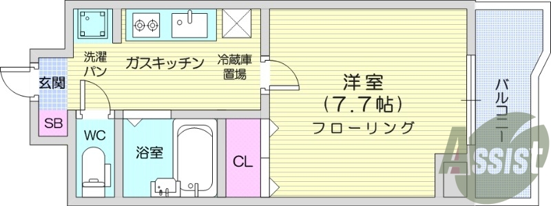 1K、システムキッチン、都市ガス、光ファイバー