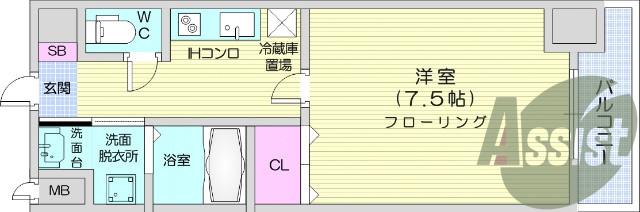 １K、オートロック、CS、BS、システムキッチン