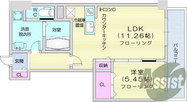 1LDK、システムキッチン、2重サッシ、システムキッチン