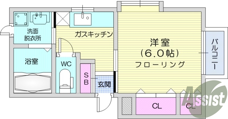 １K、フローリング、エアコン、独立洗面台