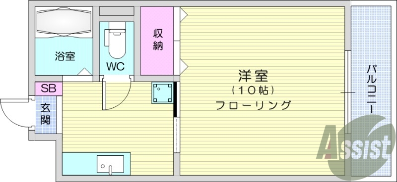 1K、オートロック、エアコン、モニタ付インターホン