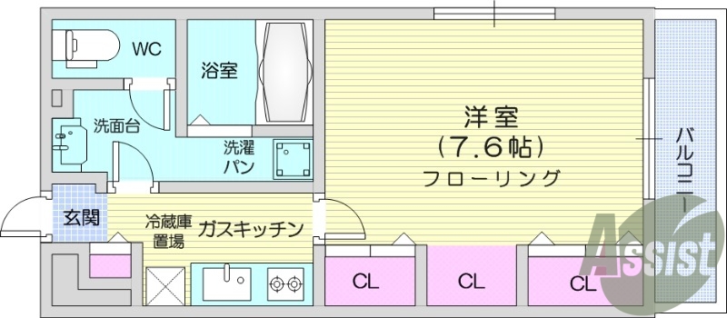 1K、浴室乾燥、独立洗面台、シャッター、IHコンロ