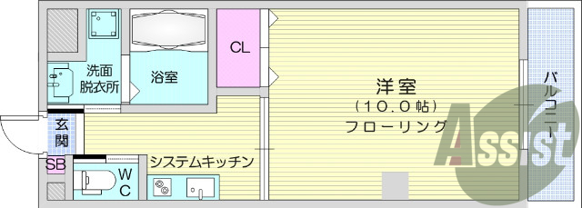 1K、シャンプードレッサー、都市ガス、二口IHコンロ
