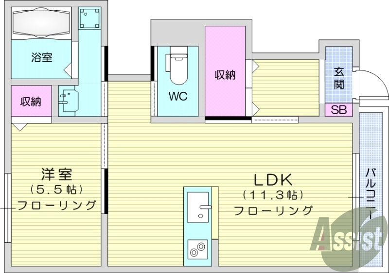 2LDK、フローリング、オール電化、南向き、独立洗面台、給湯