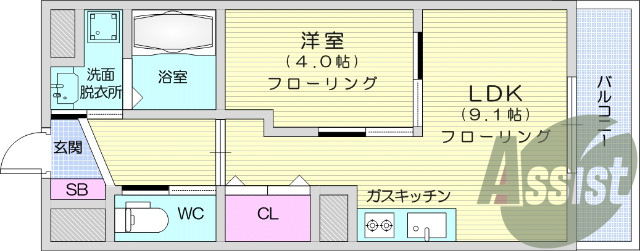 1ＬＤＫ，フローリング、エアコン、独立洗面台