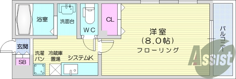 1K、室内洗濯置場、バストイレ別、インターネット無料