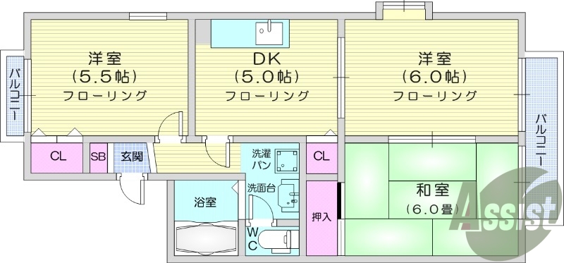 3DK、トランクルーム、独立洗面台、追い炊き機能