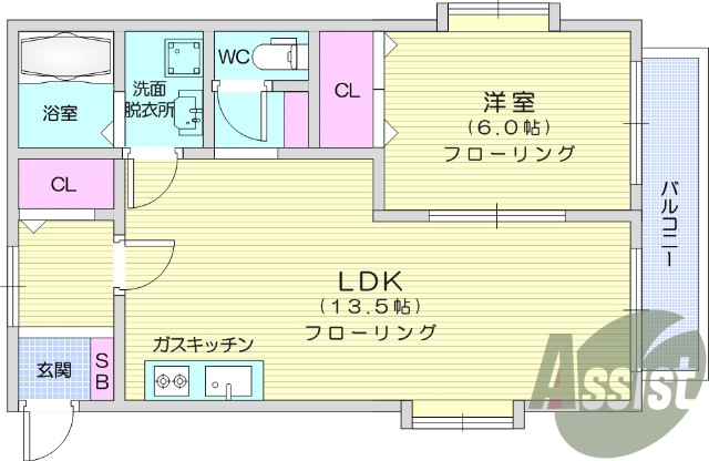 1LDK・バス、トイレ別・角部屋・追い焚き機能
