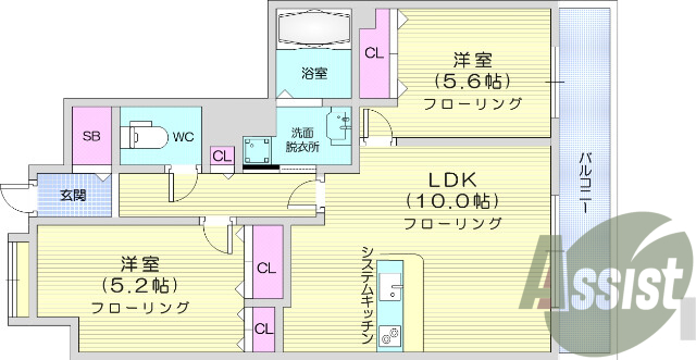バス・トイレ別、独立洗面台、モニタ付きインターホン