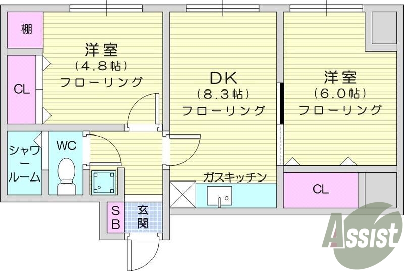 2ＤＫ、都市ガス、モニタ付きインターホン、エアコン